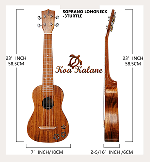 Hawaii Ukulele Soprano Long Neck All Solid Acacia Koa Abalone Hawaiian Turtle